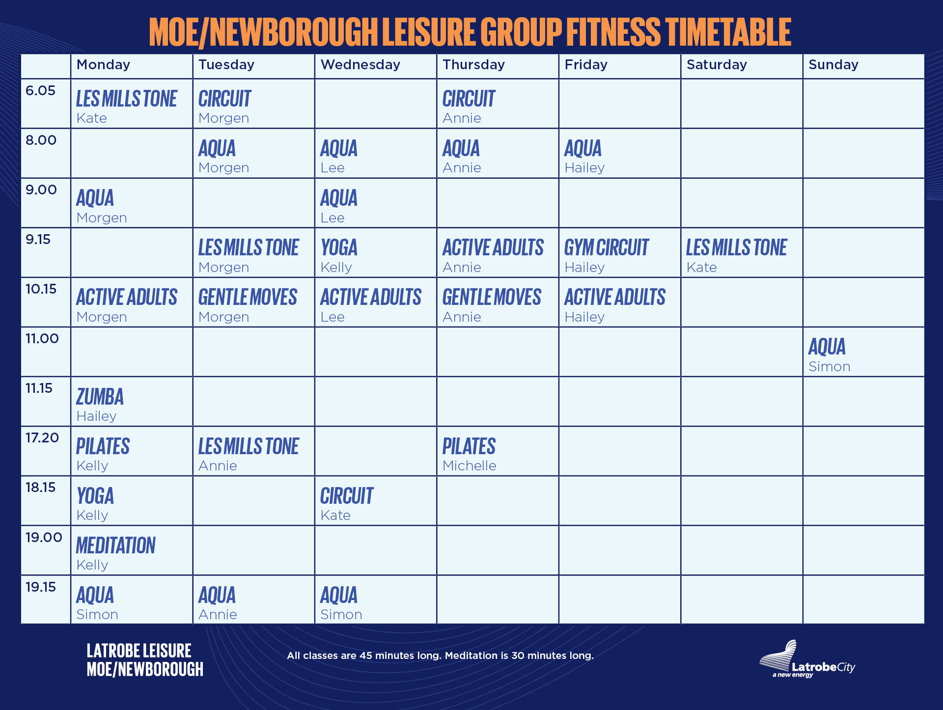 Group Fitness Timetable Moe Newborough Latrobe City Council